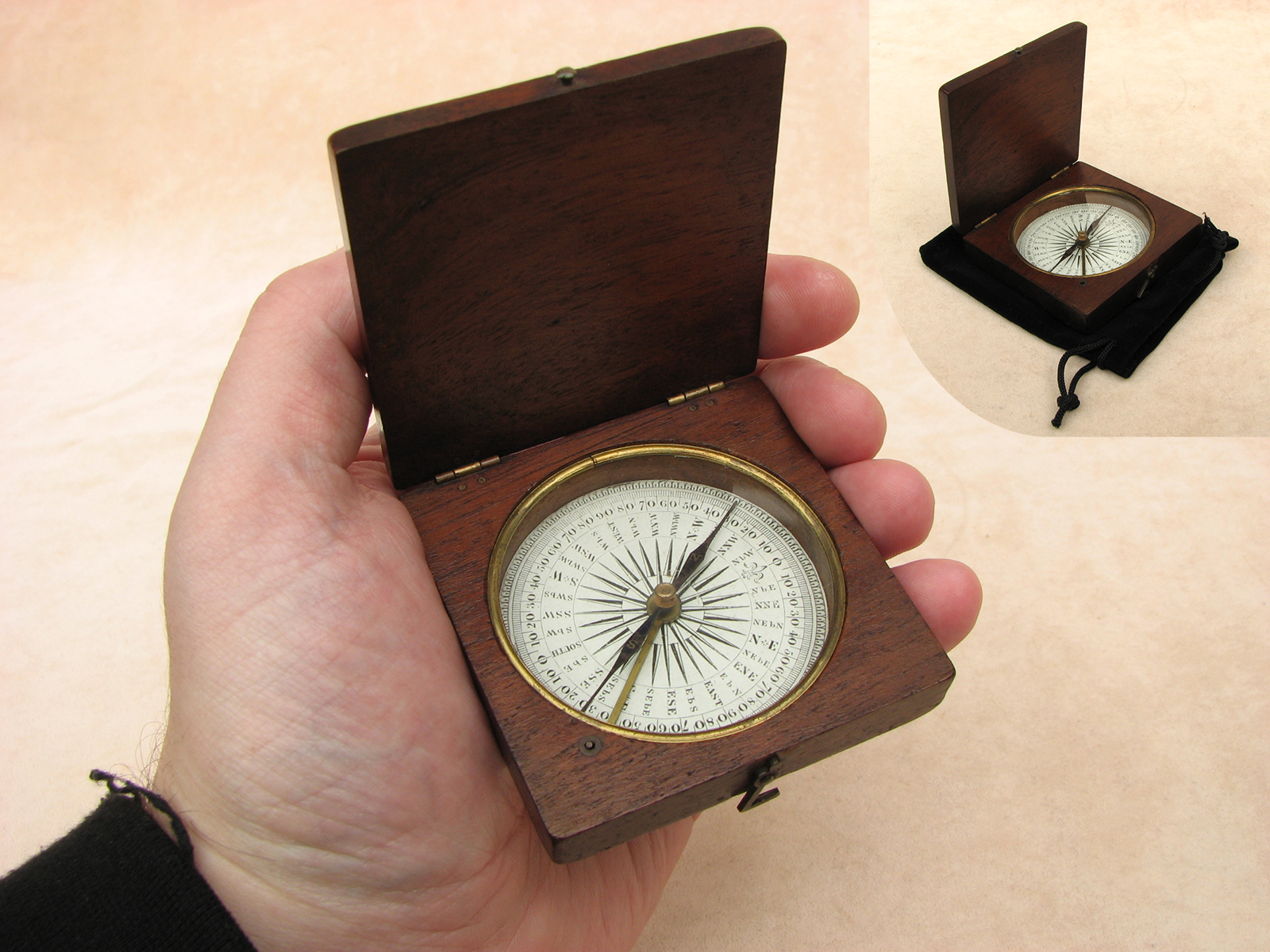 Early Victorian mahogany cased pocket compass, circa 1860